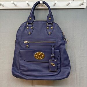 Emma Fox soft, pebbled, leather multi pocket dark blue purse, gold tone hardware